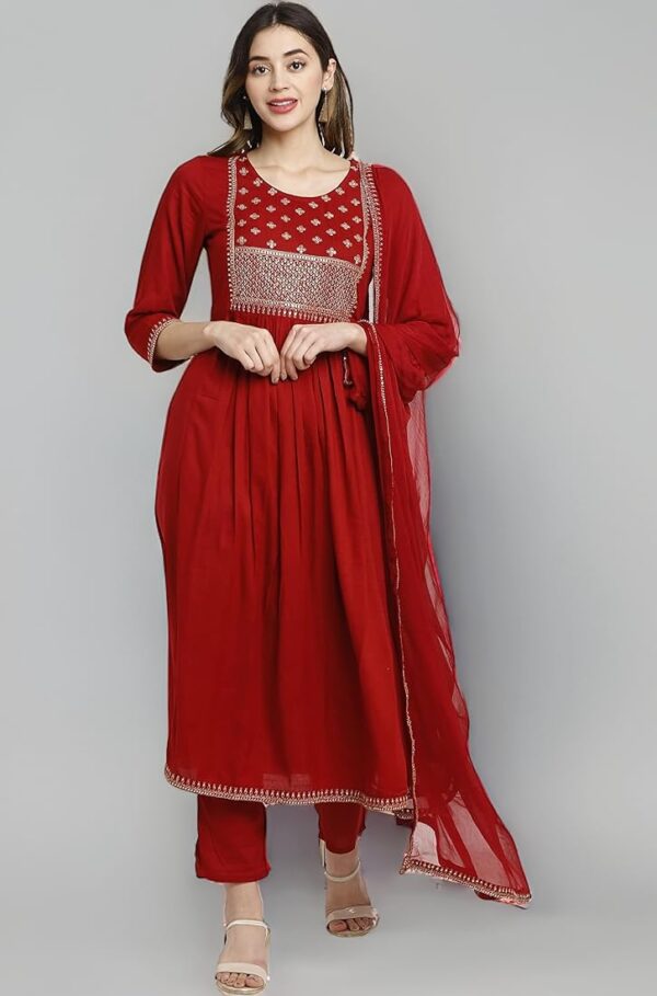 Rajnandini Women's Rayon Embroidered Kurta Set With Dupatta (JOPLVL245-P_Maroon_P)